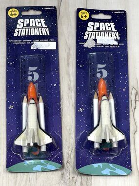 Lot 2 SPACE STATIONERY Sets Spaceship Eraser 4-Color Pen Ruler Pencils NIP NEW